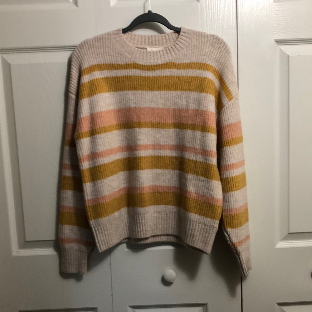 Striped Women's Sweater - Cream, Pink, and Gold